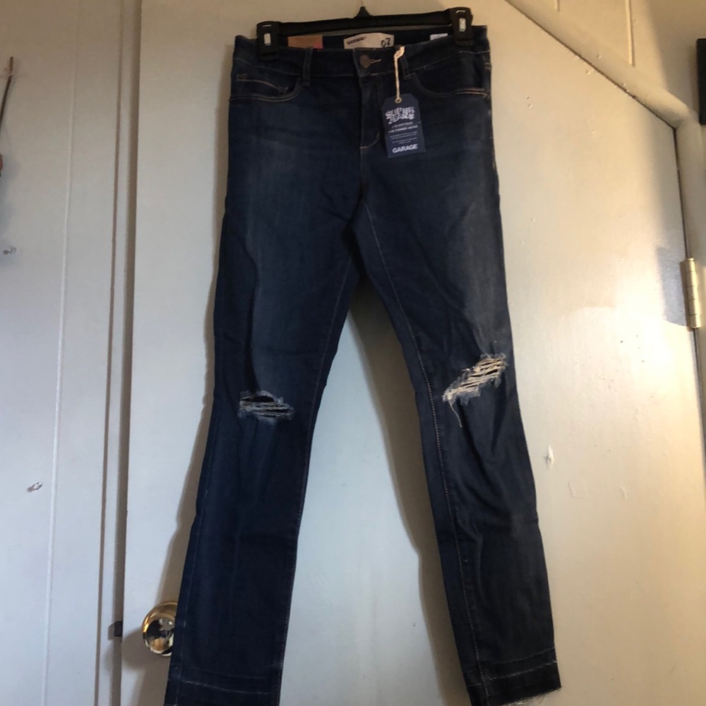 Garage Dark Wash Destructed High waisted denim